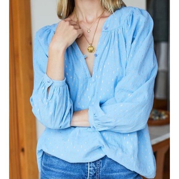 Emerson Fry Sky Blue Blouse with gold. Gently worn. - Picture 3 of 7